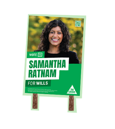 Yard sign featuring Samantha Ratnam